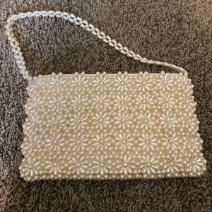 Handmade Ivory beaded shoulder purse